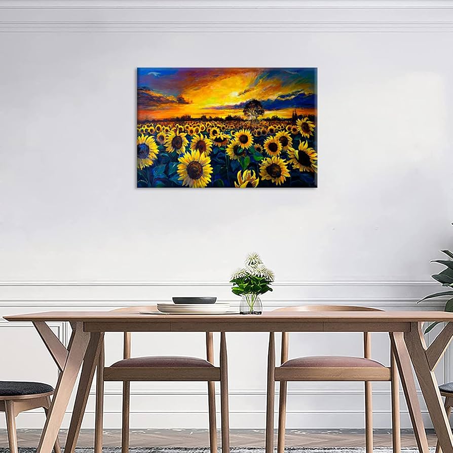 絵画 インテリア 絵 額付 (黒) 油絵 F4-110212 風景（ひまわり）