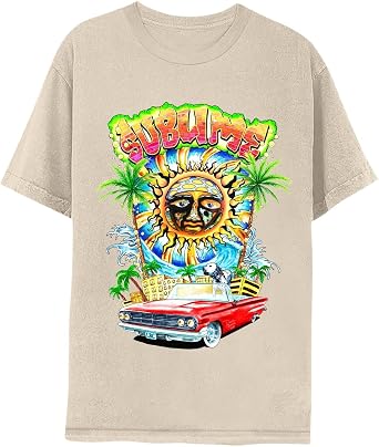 2Bhip Sublime Band Sun Palm Trees Lowrider Graphic T Shirt Natural | Officially Licensed Sublime Tee, Unisex Fit, Crew Neck, Short Sleeve, Soft Cotton Blend, Graphic Print, Casual Everyday Wear