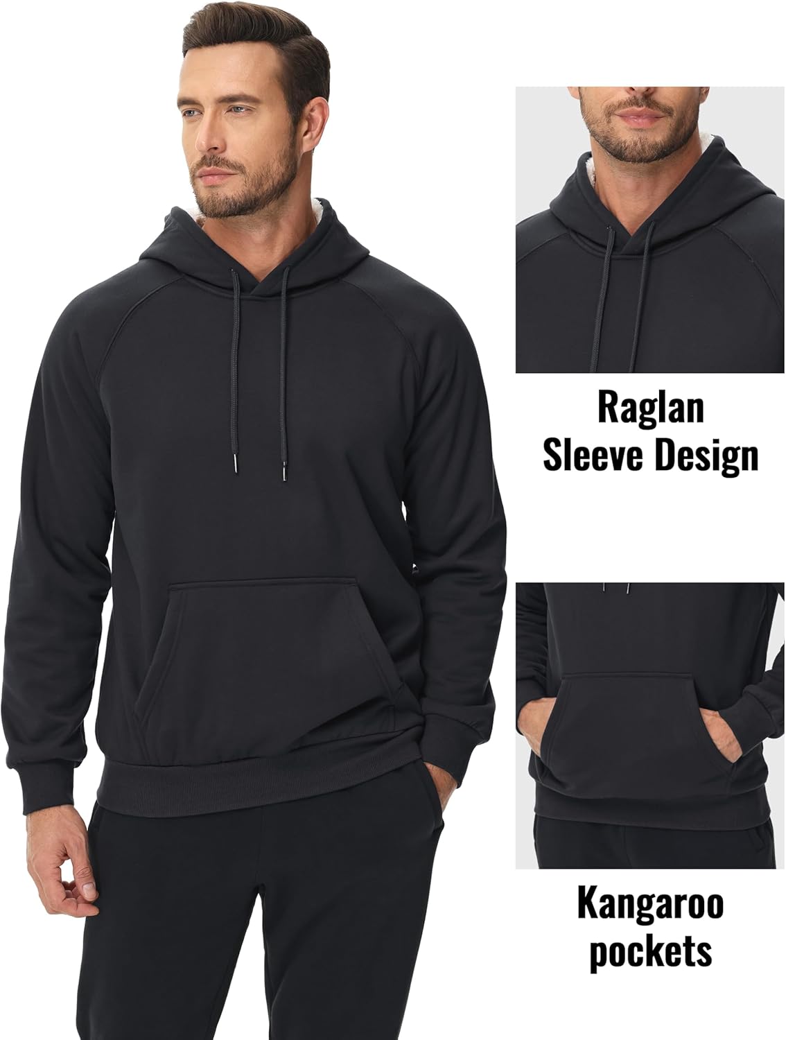 MAGCOMSEN Men's Sherpa Hoodie Heavyweight Fleece Lined Thick Winter Thermal Athletic Sweatshirt with Kangaroo Pocket - Image 4