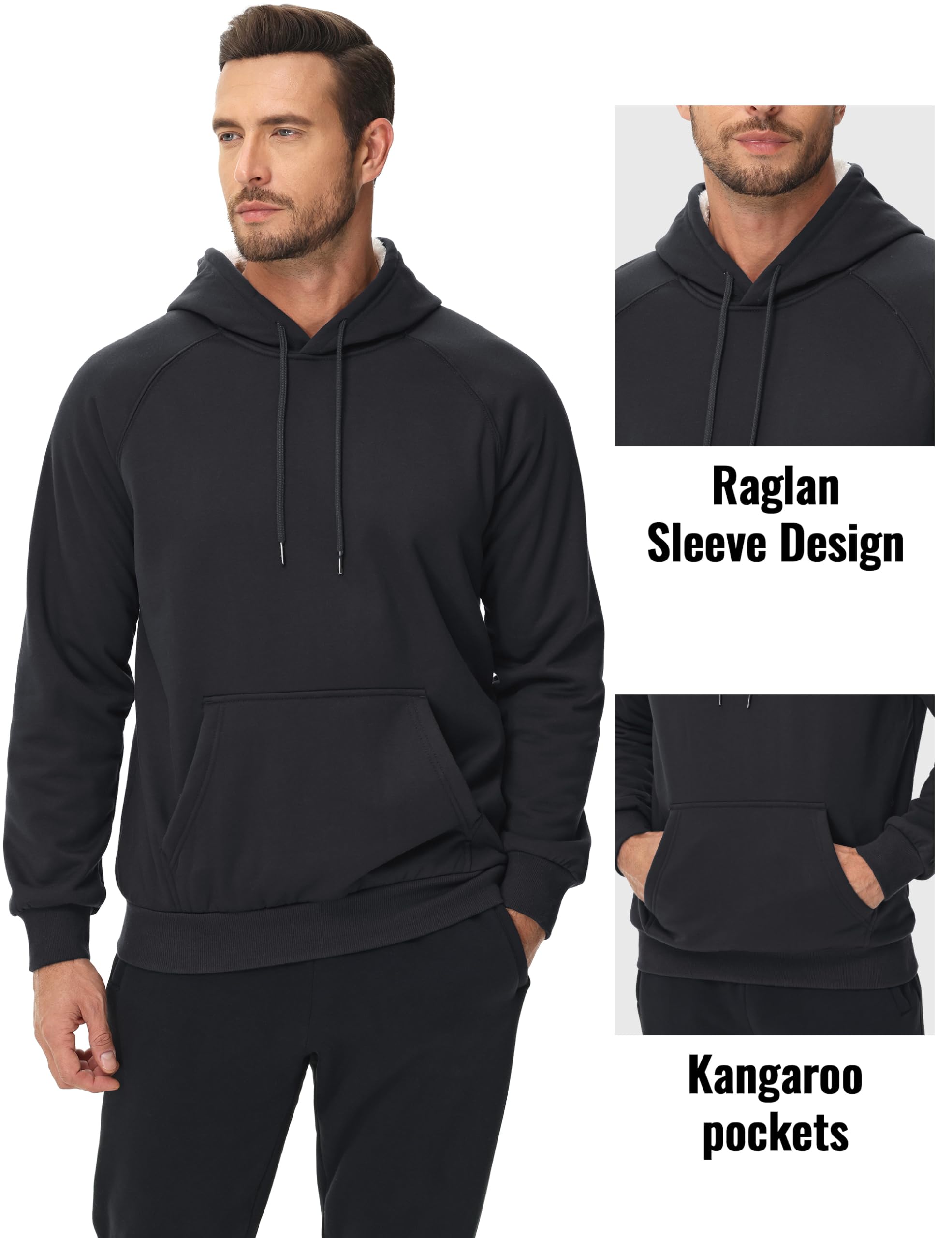 MAGCOMSEN Sherpa-Kapuzenpullover für Herren, schweres Fleecefutter, dick, Winter, Thermo-Sweatshirt mit Kängurutasche