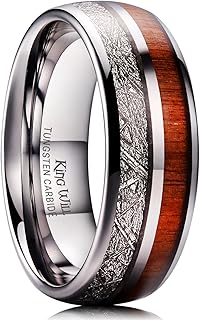 King Will Tungsten Rings for Men Meteorite Carbon Fiber Wood Inlay Mens Wedding Engagement Band Domed Polished