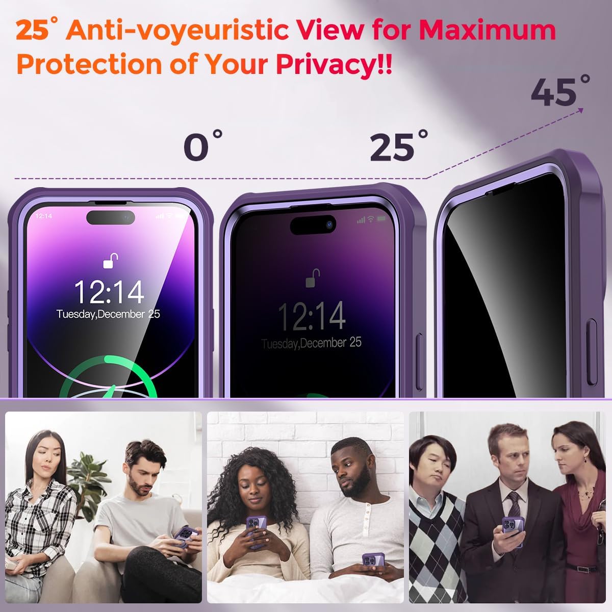 Loop+Privacy Screen Protector Magnetic Case for iPhone 14 Pro Max, Military Grade Protection, Anti-peep Privacy Screen Double Sided 9H Glass, Compatible with MagSafe - Image 2