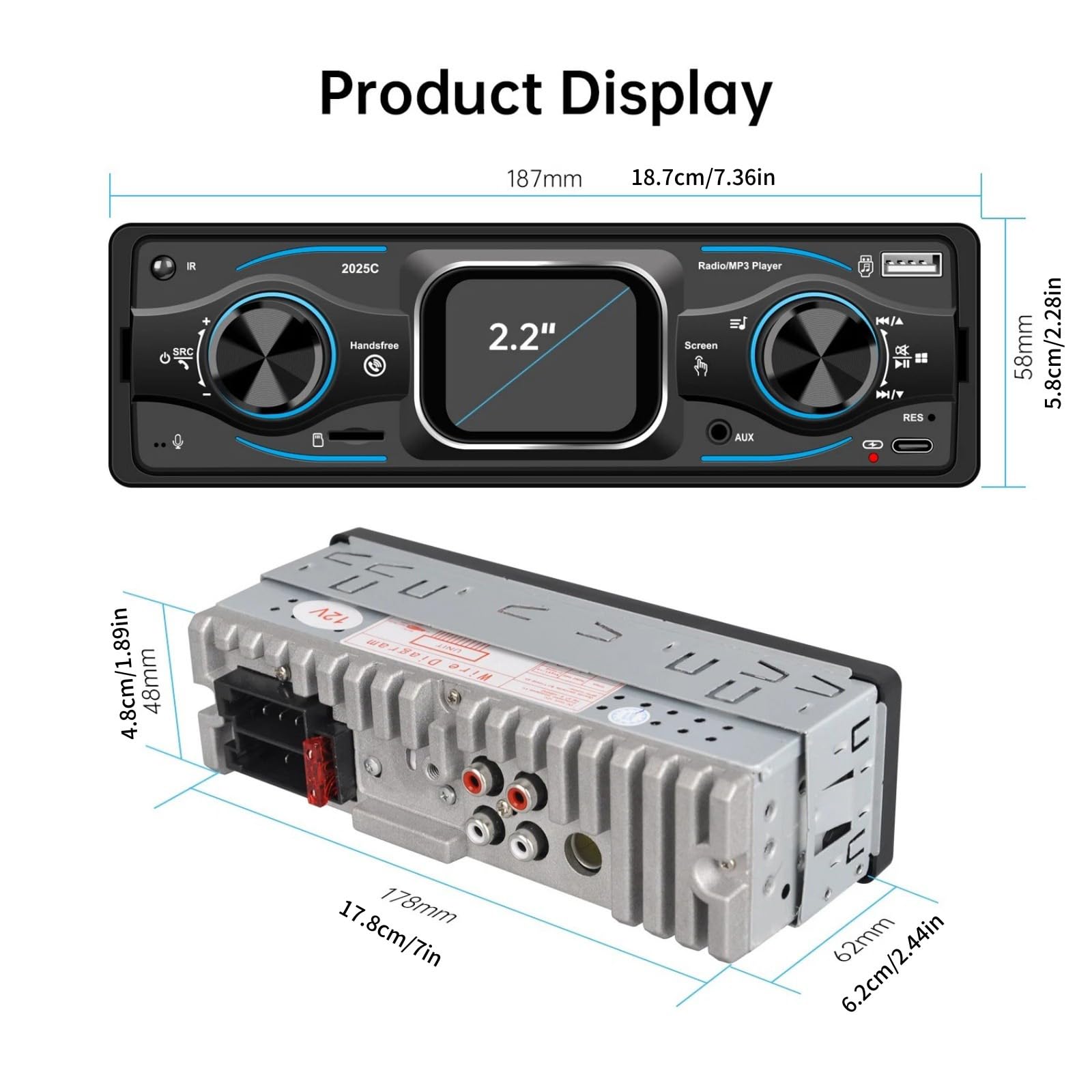 Radio samochodowe Bluetooth pojedyncze DIN radio samochodowe w desce rozdzielczej, port USB/TF/AUX
