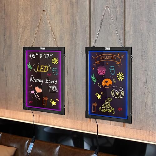 Miniatura 8 de VEVOR Pizarra de escritura de mensajes LED, pizarra iluminada borrable de 16 x 12 pulgadas, tablero de letreros de menú de efecto neón, tablero de