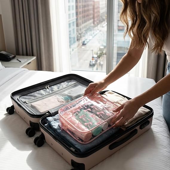 Travel Wash Bag, Clear Makeup Bags with Bow Design, Transparent Travel Toiletry Bag, Clear Make Up Bag Ideal for Daily Storage and Gift Giving
