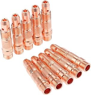 10PCS Gas Lens TIG Collet Body, 10N28 Argon Arc Welding Copper Clamp, 1/8 Inch Welding Torch Glass Infusion Parts Compatible with Welding Torch WP PTA DB 17 18 26 Plasma Accessories Kit