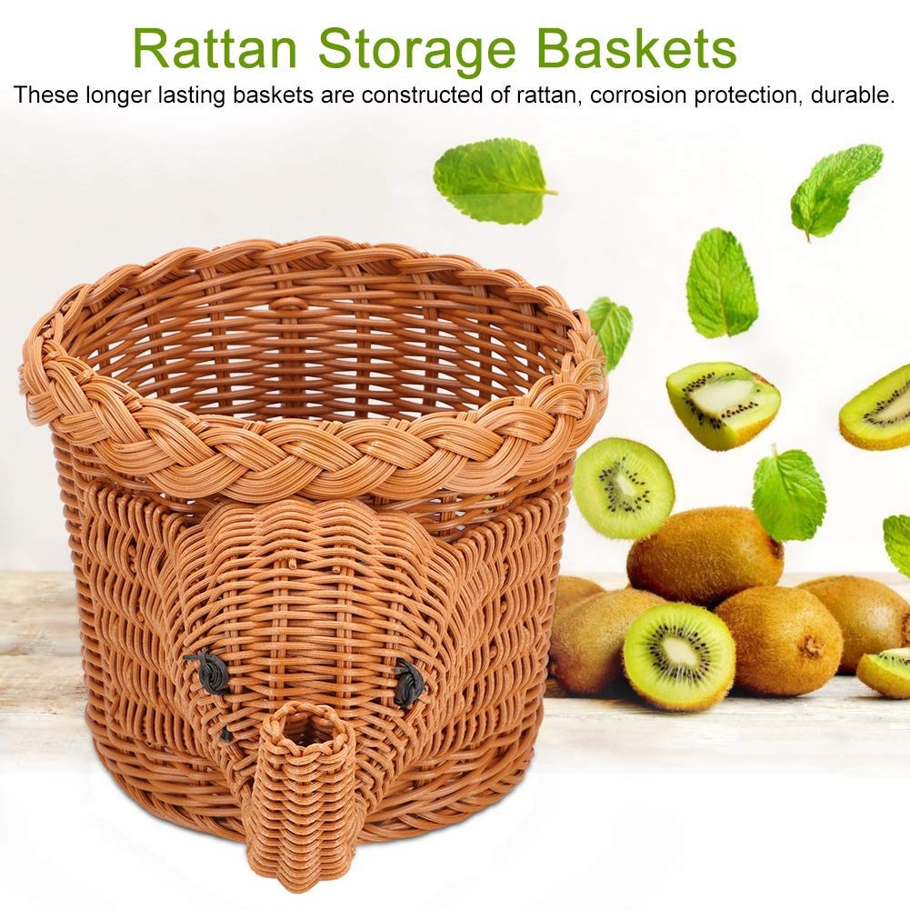 Wicker Fruits Bread Baskets Natural Rattan Wicker Basket Elephant Shape Handmade kitchen Woven Baskets Storage Basket Fruit Baskets Decorative Basket Organize Snack Bread Food Vegetable Toy