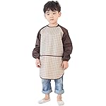 Plie Kids Painting Apron - Waterproof Long Sleeve Art Smock for Toddlers & Preschoolers, Messy Play, Baking, Crafts, Cooking, Sensory Activities (Ages 1-10), Brown Check (18-XXL)