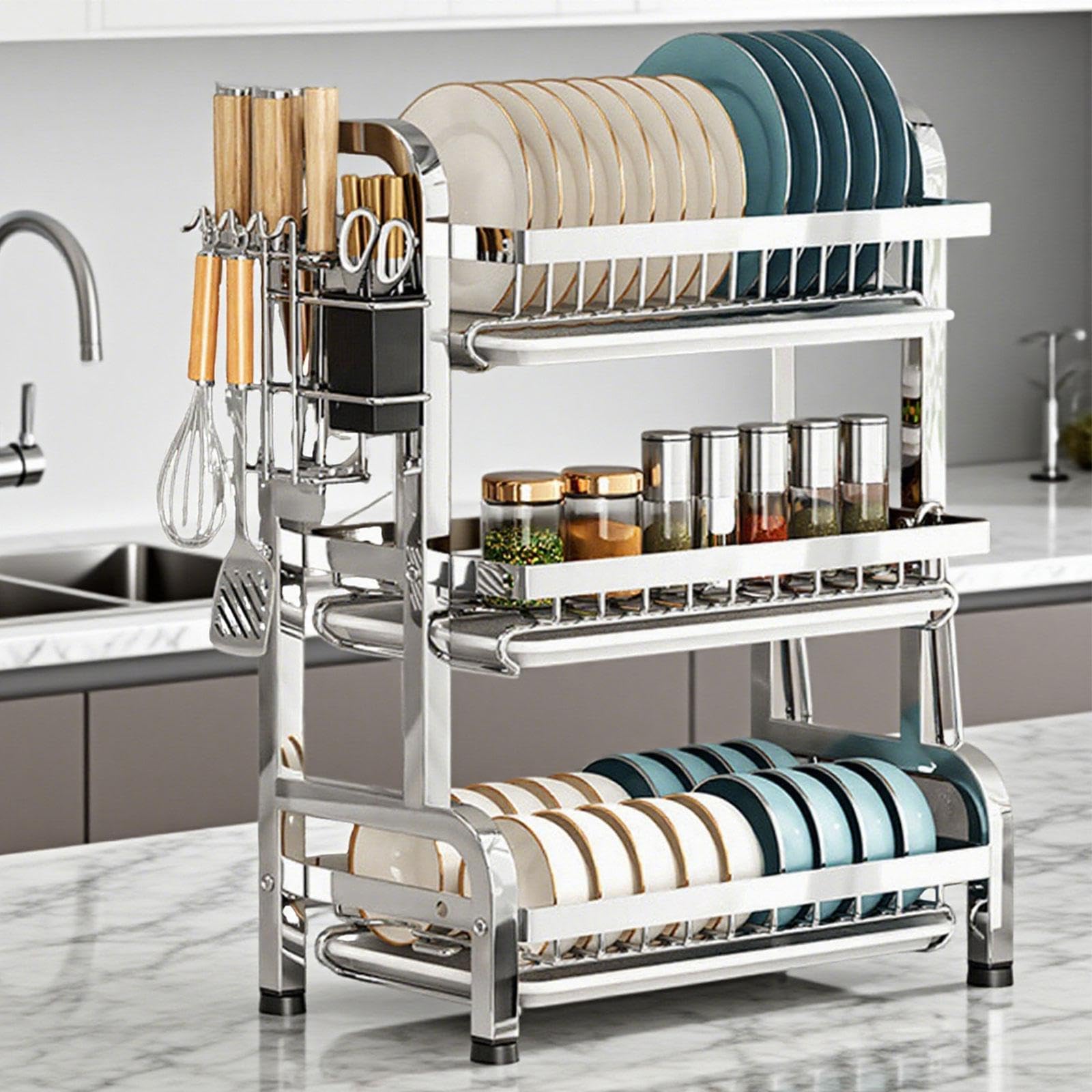 Scolapiatti con Scolapiatti, Griglia per Lavello in Acciaio Inox, Vaschetta Raccogligocce per L'organizzazione di Ristoranti, Hotel, 43 Cm X 23.5 Cm X