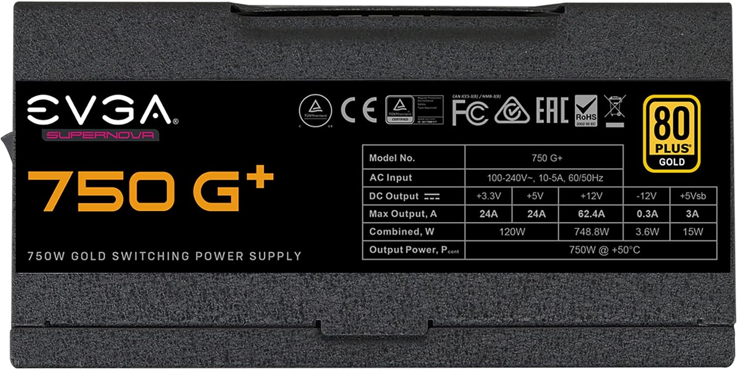 EVGA SuperNOVA 750 G+, 80 Plus Gold 750W, Fully Modular, FDB Fan, 10 Year Warranty, Includes Power ON Self Tester, Power Supply 120-GP-0750-X1