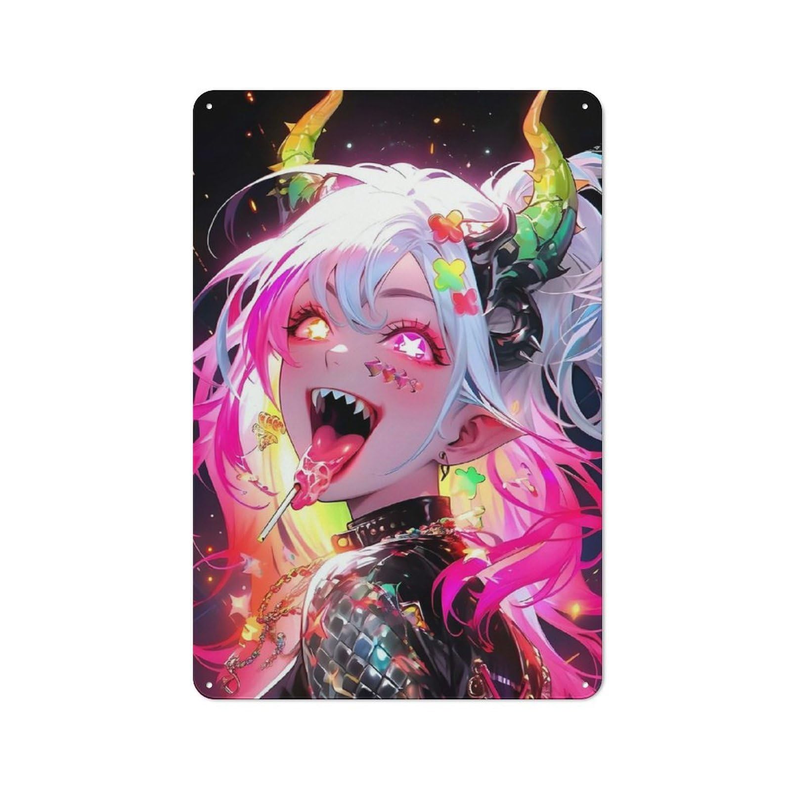 Junmoney Girls Style-18 Vintage Metal Plaque 30X20cm Featuring Demon Anime For Home Bar Wall, A Metal Wall Feature For Home Bars And Entertaining Spaces