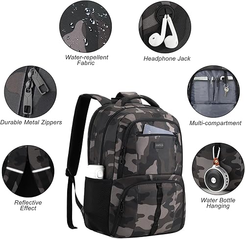 Miniatura 5 de YAMTION Mochila de gimnasio de 17,3 pulgadas para hombre, mochila para laptop con compartimento para zapatos, bolsa deportiva de entrenamiento con
