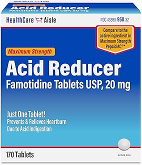 Famotidine 20 mg, 170 Tablets, Maximum Strength Acid Reducer, Prevents and Relieves Heartburn Due to Acid Indigestion
