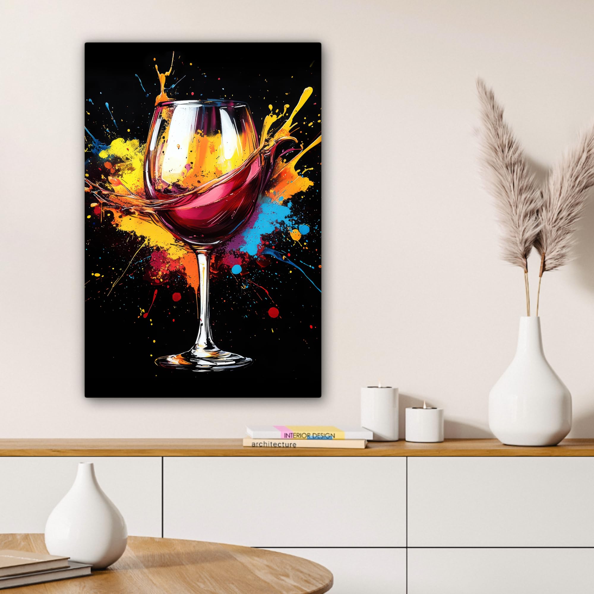 MuchoWow© Impression sur Toile Decoration Murale Peinture 60x90 cm Tableaux Decoratifs Muraux Déco Chambre Tableau Salon Vin - Verre - Graffiti - Apéritif - Rouge - Peinture