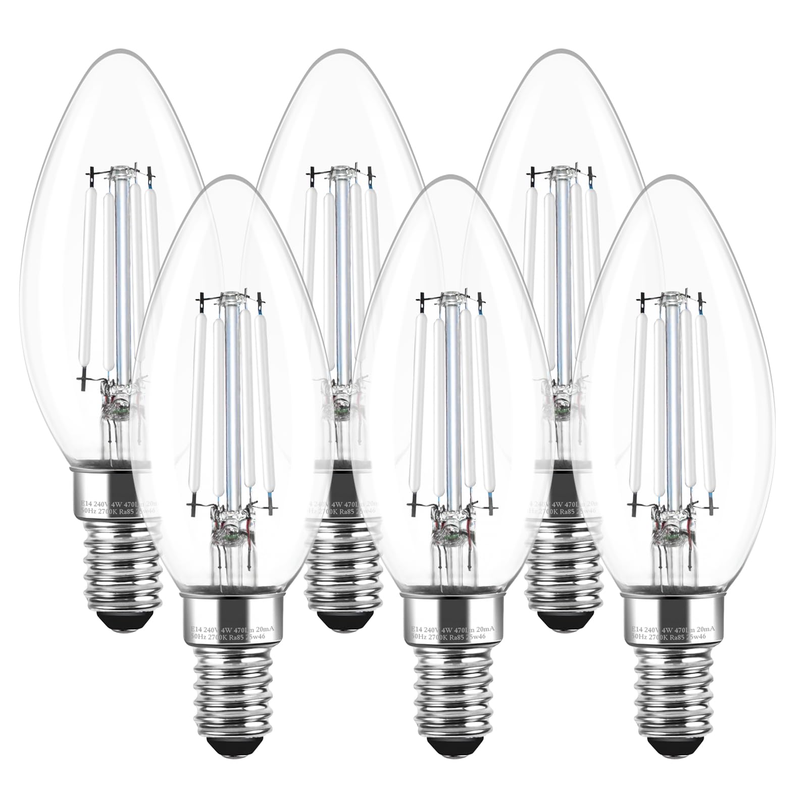 Levidon E14 Led Light Bulb, Non-Dimmable Candle Light Bulbs Small Screw 4W (40W Equivalent) SES Lightbulb Edison Screw Bulb Warm White 470 Lumens, 2700K Warm White 6 Pack