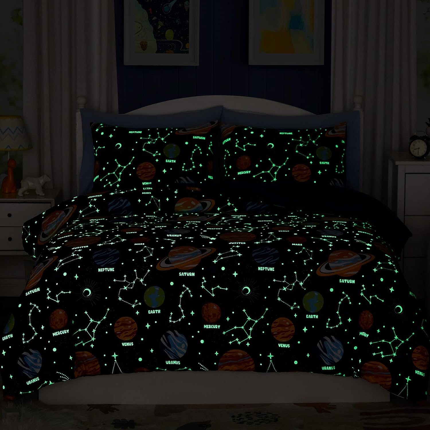 Twin Comforter Set for Boys-5 Pieces Space Glow in The Dark Twin Bedding Sets for Kids, Ultra Soft Bed in A Bag with Sheets - Image 3