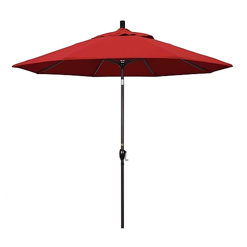 9' Round Aluminum Market Umbrella, Crank Lift, Push Button Tilt,