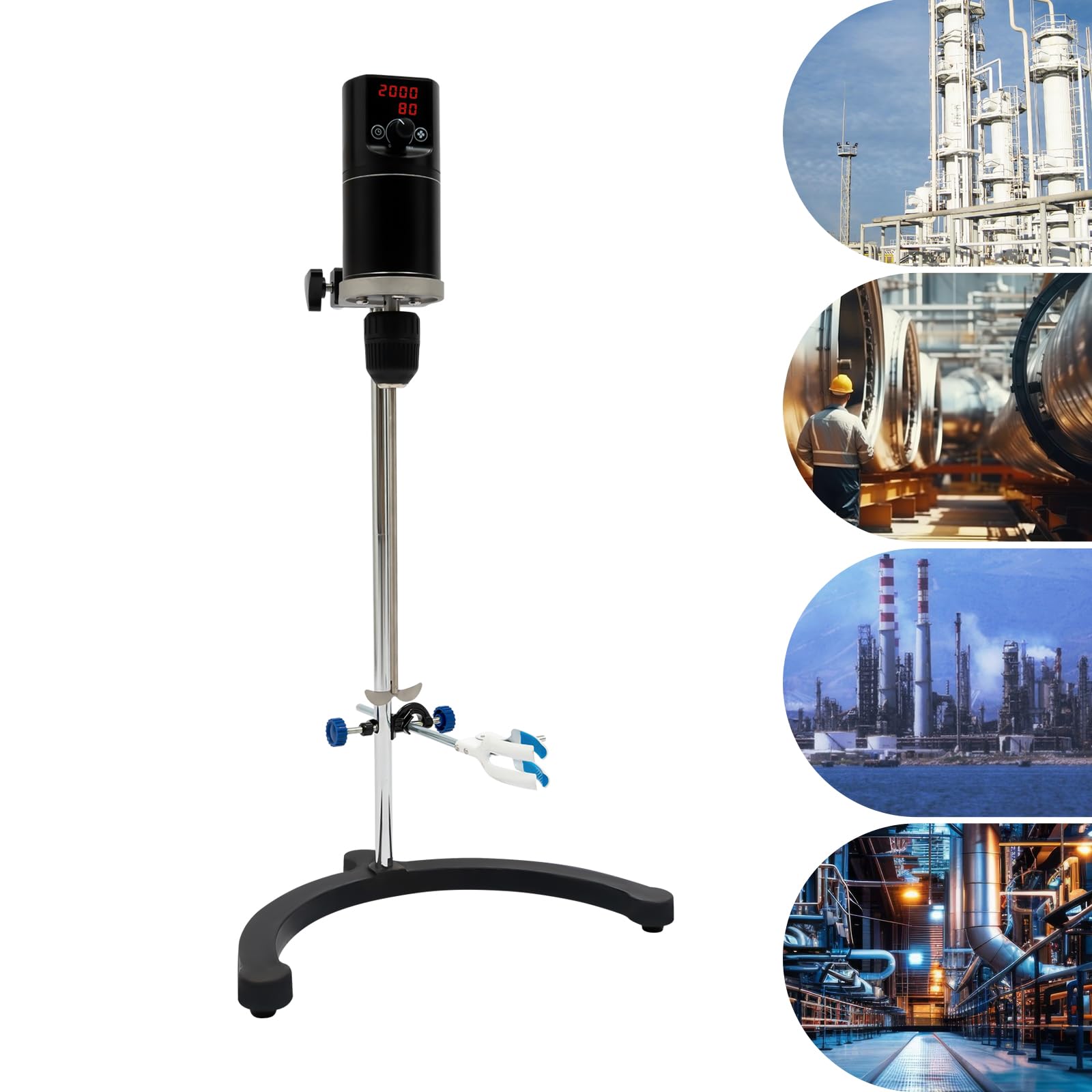 Agitador de Varilla eléctrico de 40 l/10,57 galones, Mezclador de Laboratorio con Ajuste de Tiempo y Velocidad, agitador de Varilla Digital Ajustable con Abrazadera para Vaso de precipitados