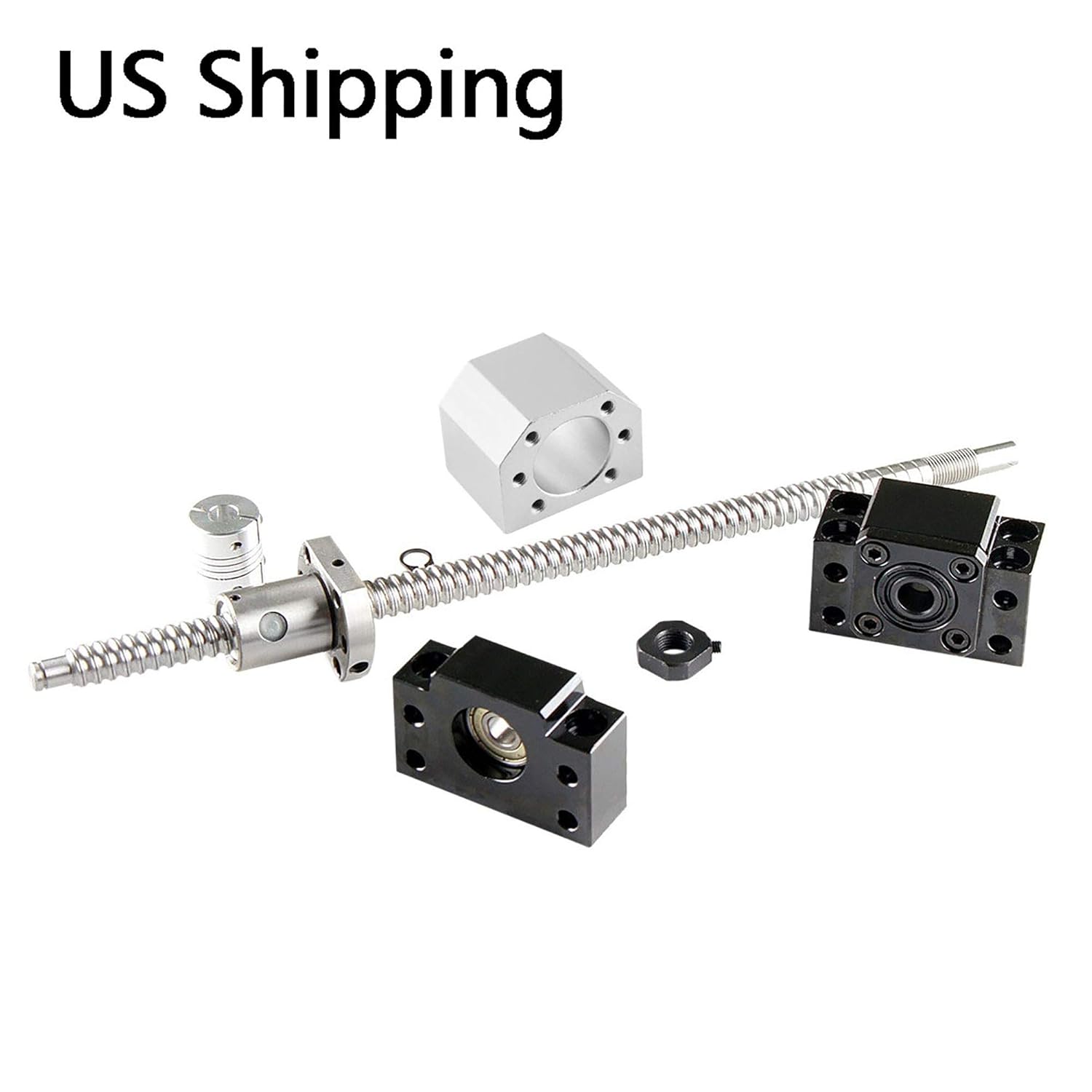 Ball Screw CNC Parts SFU1605 RM1605 16mm 650mm with Metal Deflector Ball Screw nut BK/BF12 End Supports Ball NUT HOUSINGS 1pcs Coupler with end Machining,Length Approx 25.59inch/650mm