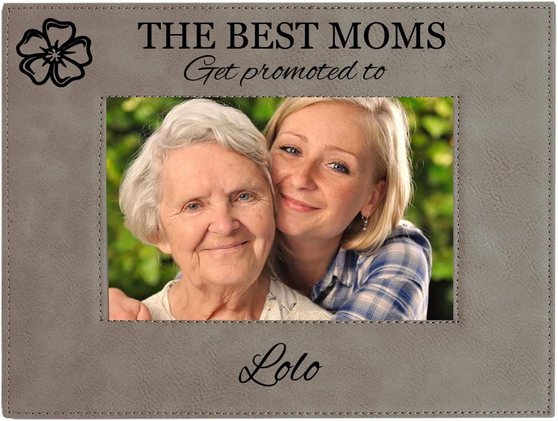 CustomGiftsNow The Best Moms Get Promoted to Lolo Grey Leatherette Wall Hanging/Tabletop 8x10 Landscape Horizontal Picture Group Family New Grandchild Baby Photo Frame