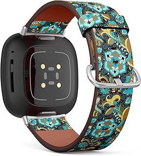 CJBROES Replacement Leather Watch Band, Compatible with Fitbit Versa 3 and Fitbit Sense of Wristband Bracelet Accessory - Colorful Floral Paisley