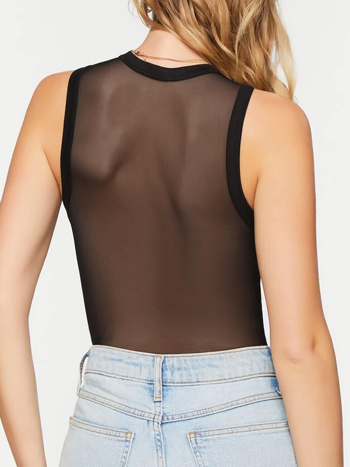 Allchic Womens Sheer Tank Tops, Sexy Mesh Halter Neck Blouses, Racer Back Sleeveless Shirts - Image 3