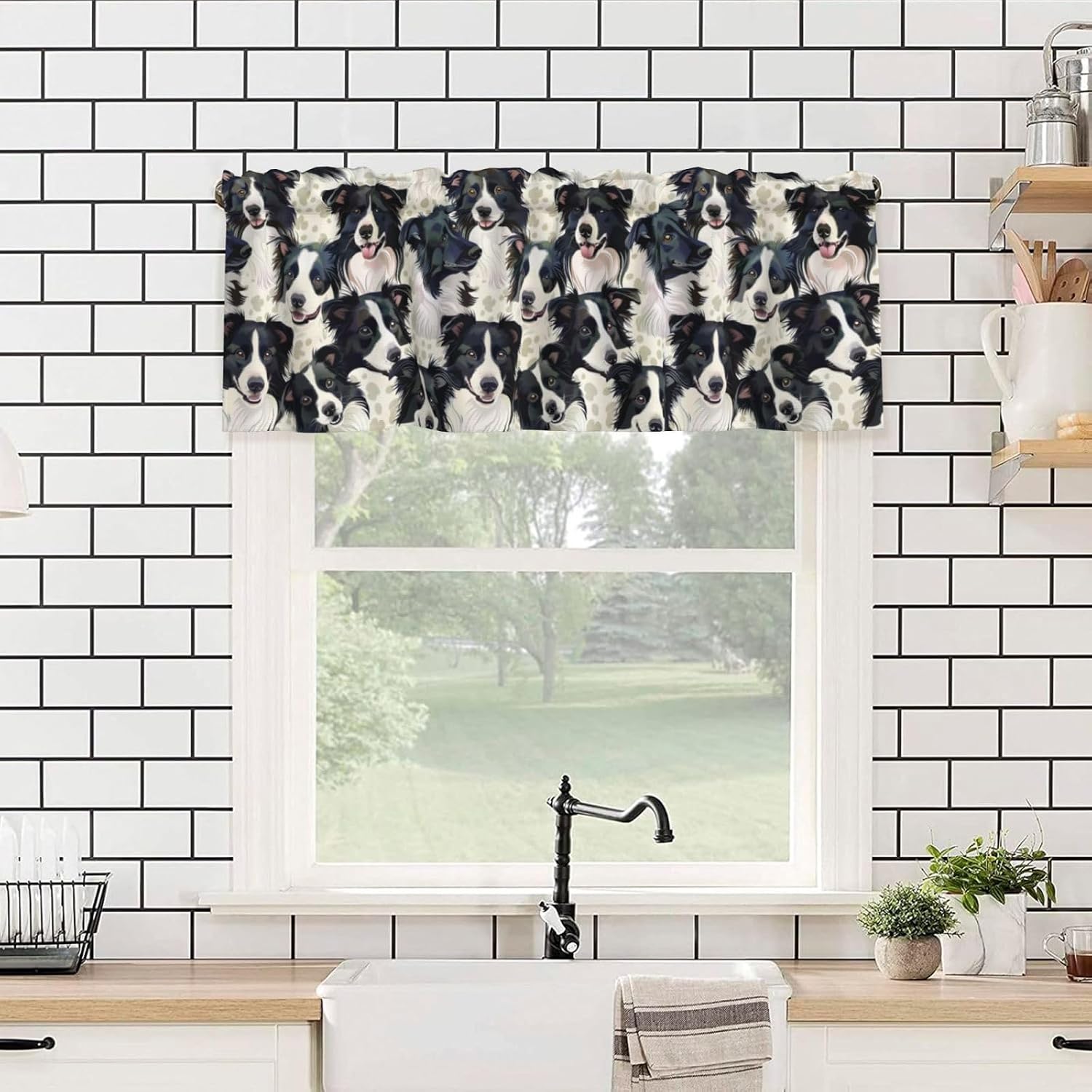 Valance for Windows Adorable Border Collies Kitchen Curtains Valances Rod Pocket Window Treatment Short Topper Curtains 1 Panel, 54x18inch image 5