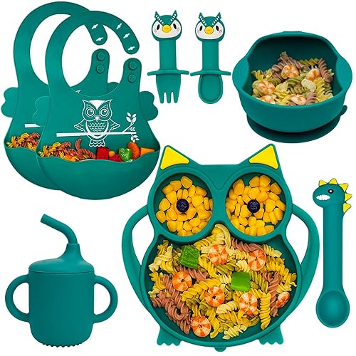 Juego de alimentación de silicona, suministros de destete LED para bebés, juego de platos y tazones de succión para niños pequeños con cucharas,