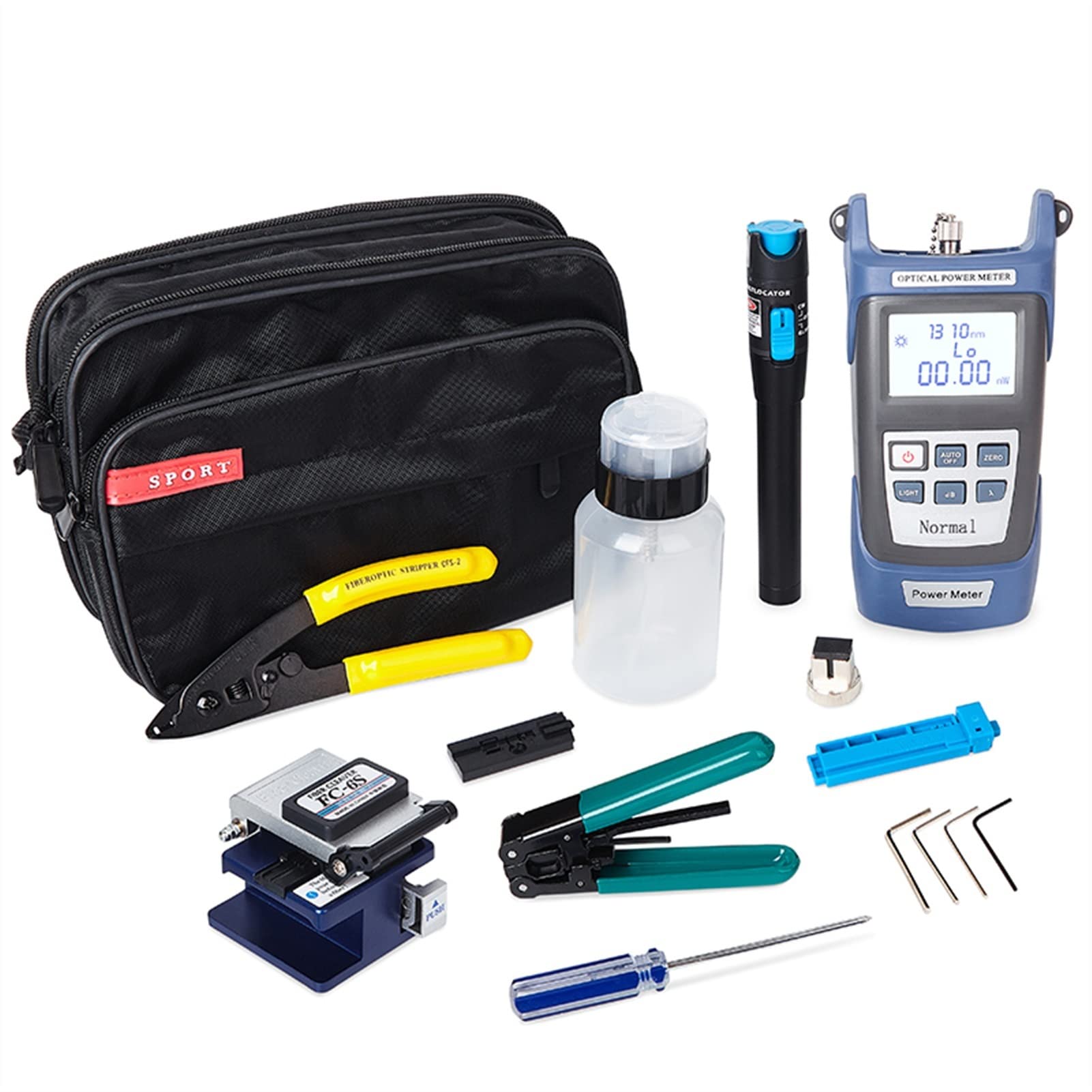 LNHHG Fiber Cleaver, 12pcs/set Fiber Optic FTTH Cold Connection Tool Kit FC-6S Cleaver Optical Power Meter 5km Visual Fault Locator