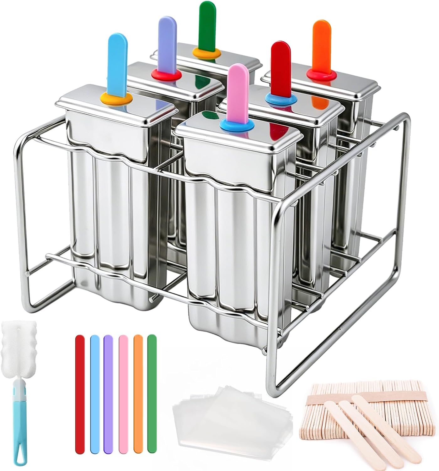 Stainless Steel Popsicle Molds, Reusable Homemade Ice‑Pop Molds with Holder