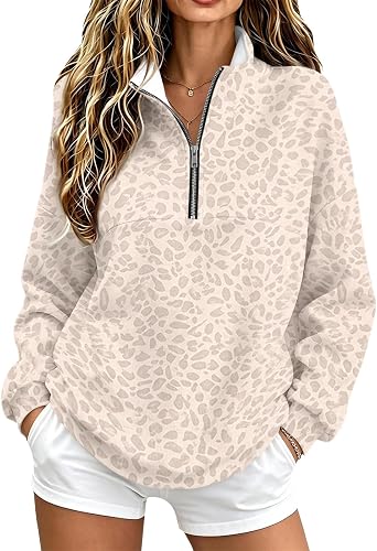 Mockneck Sweatshirt Women Cheetah Print Oversized Fall Casua