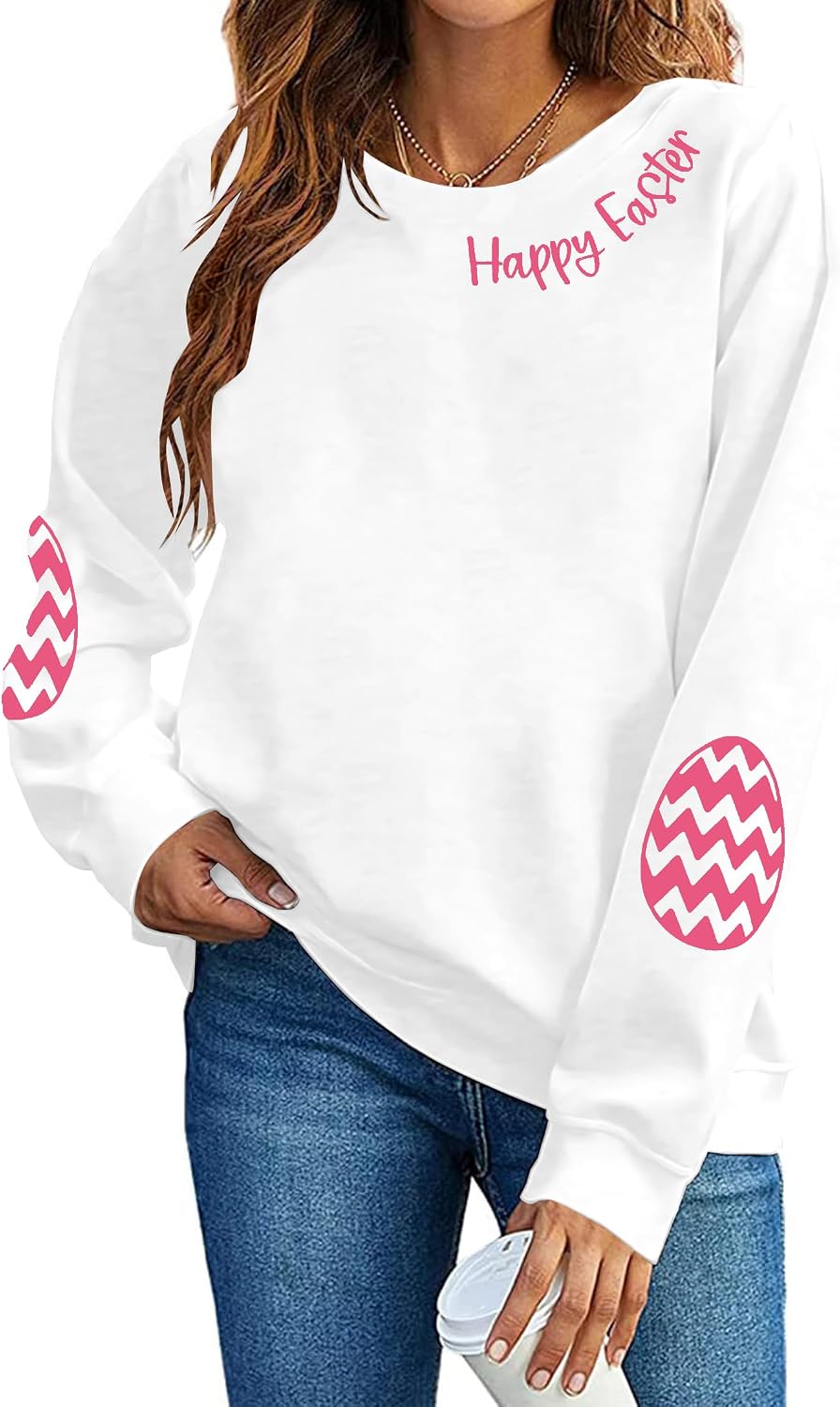 BANGELY Women Happy Easter Sweatshirt Cute Easter Egg Graphic Long Sleeve Shirt Easter Letter Print Pullover Sweatshirts