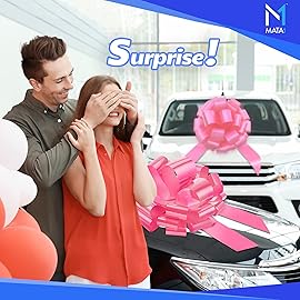 Mata1-USA - Huge Car Bow - Pink, 23 Inch - Big Gift Wrapping Bow for Large Gift Decoration - Giant Size for Indoor & Outdoor Use - 26 Loops & 4 Stickers