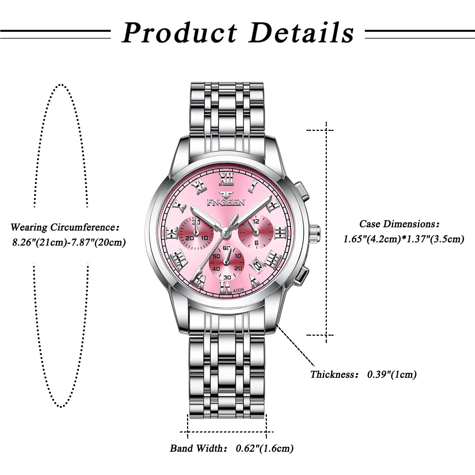 Aroncent Par de relojes de San Valentín para parejas: relojes impermeables con tres ojos, números romanos, calendario, manecillas luminosas, relojes de pulsera analógicos de cuarzo para hombres y