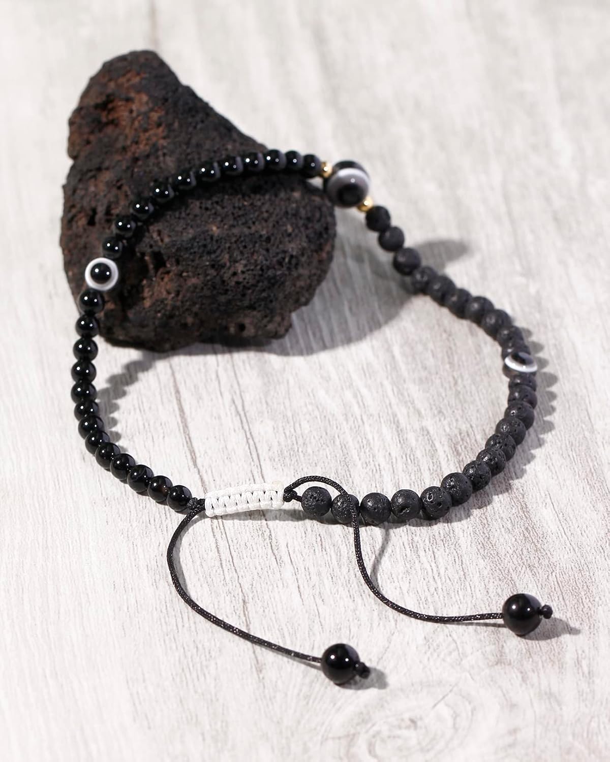 Evil Eye Amulet Anklet Bracelets for Women Lava Rock Black Agate Beads Essential Oil Diffuser Protection Wealth Spiritual Crystals Adjustable - Image 4