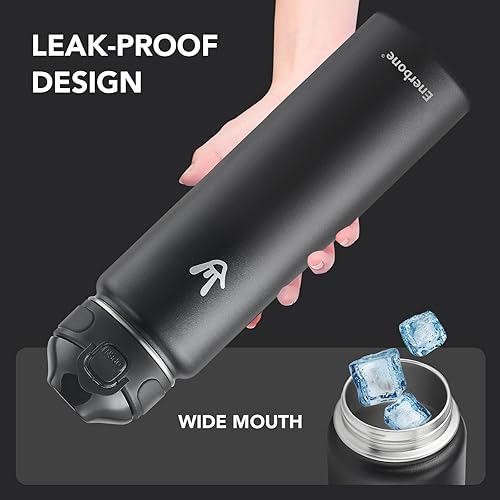 Miniatura 6 de Enerbone - Botella de agua aislada de 32 onzas, botella de acero inoxidable con correa para transportar, diseño de aislamiento al vacío de doble