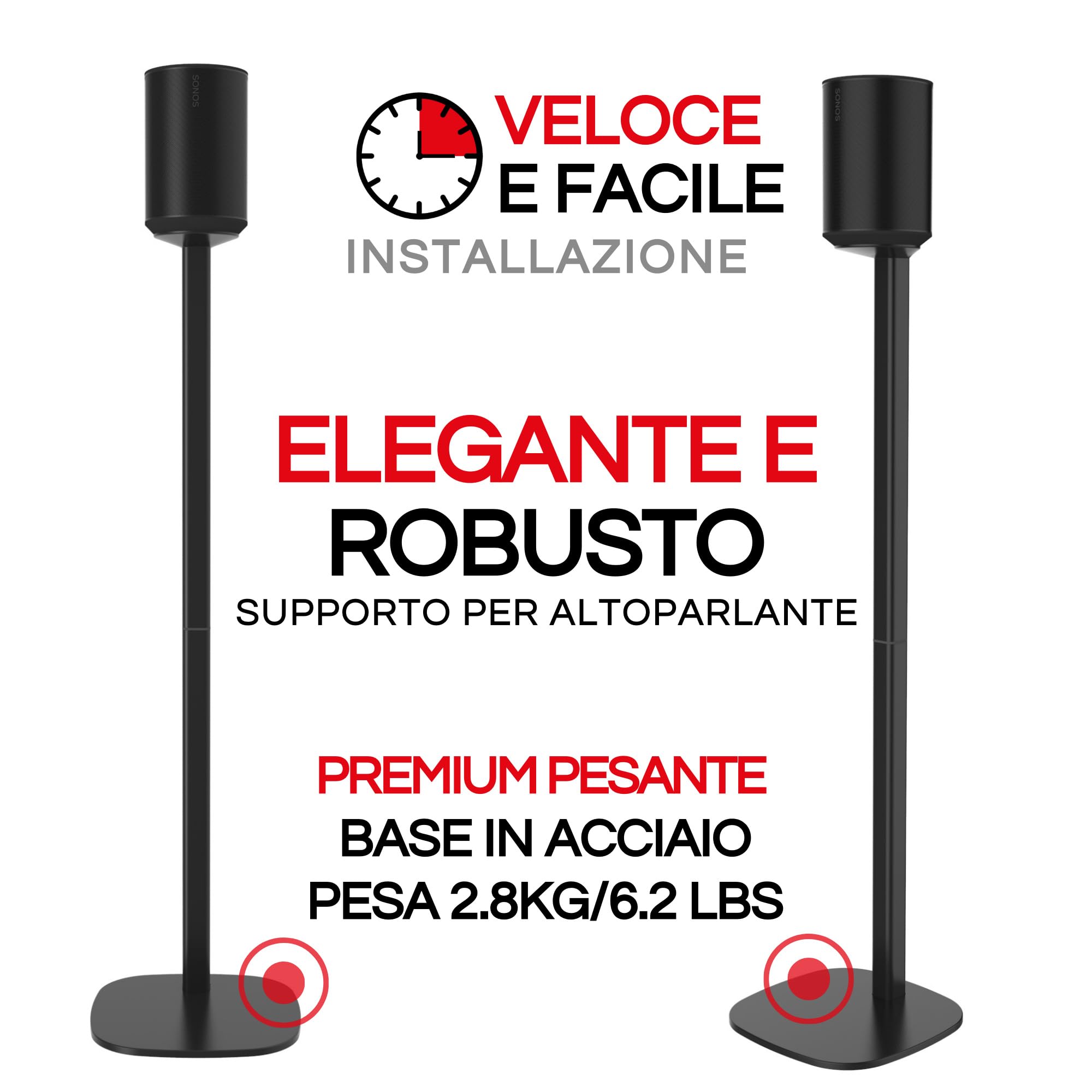 Supporto da Pavimento ERA 100, Doppia Confezione (2pcs), Compatibile con Sonos ERA100, ERA 100 SL, Sonos ONE, Play:1, Nero