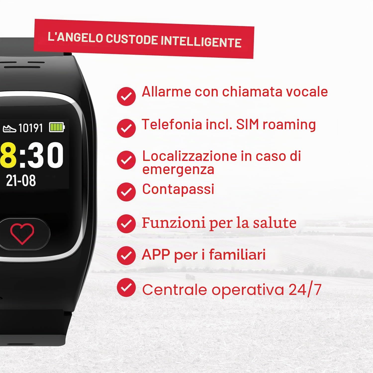 James B6 - Orologio di emergenza e di sicurezza per anziani, rilevamento delle cadute, pulsante di chiamata di emergenza e localizzazione GPS, funzioni di salute, ad esempio pulsazioni, app familiari