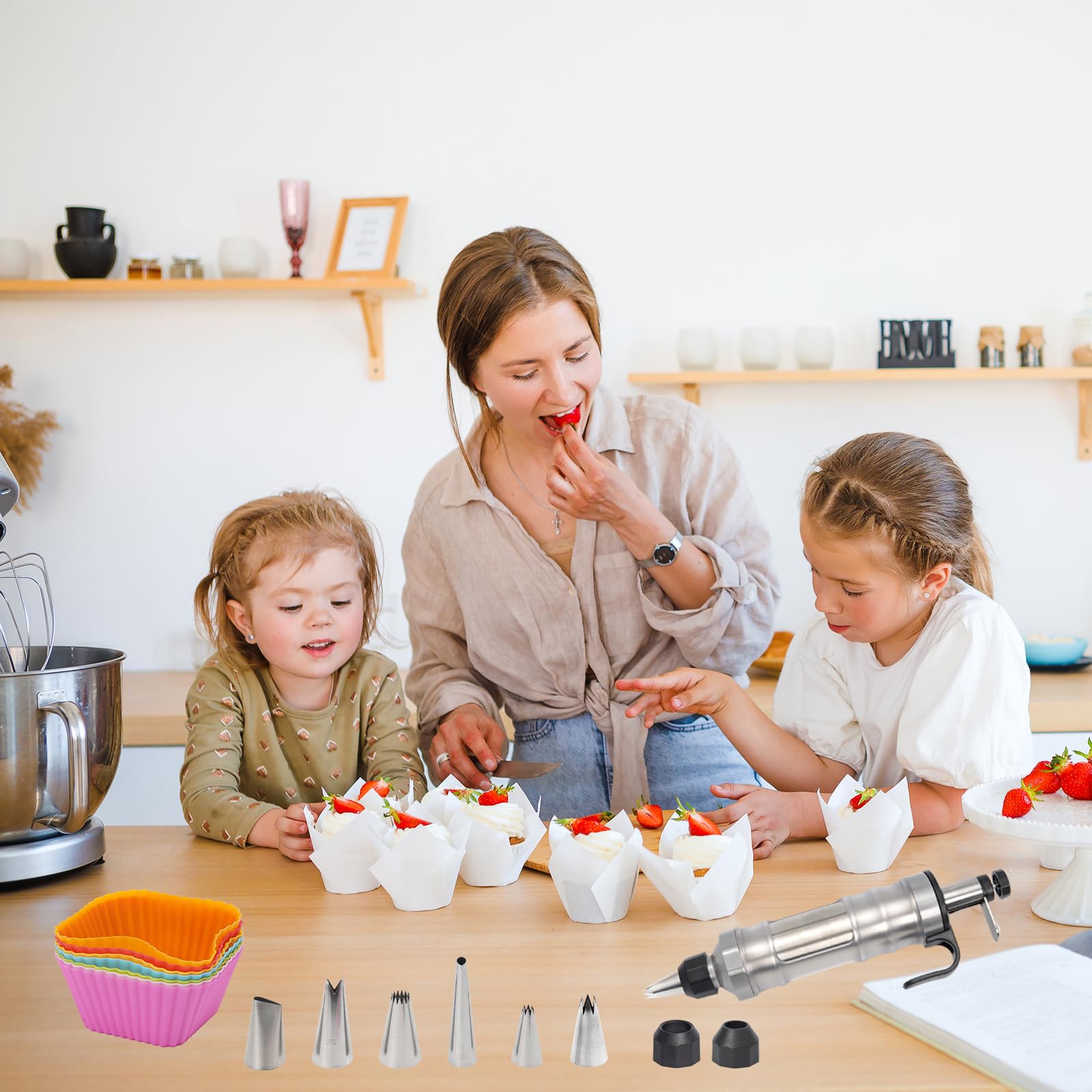 Juego de jeringas para decoración de postres, kit de tubería de glaseado de cupcakes de acero inoxidable con 6 boquillas de glaseado, herramientas de decoración reutilizables para pasteles, galletas y