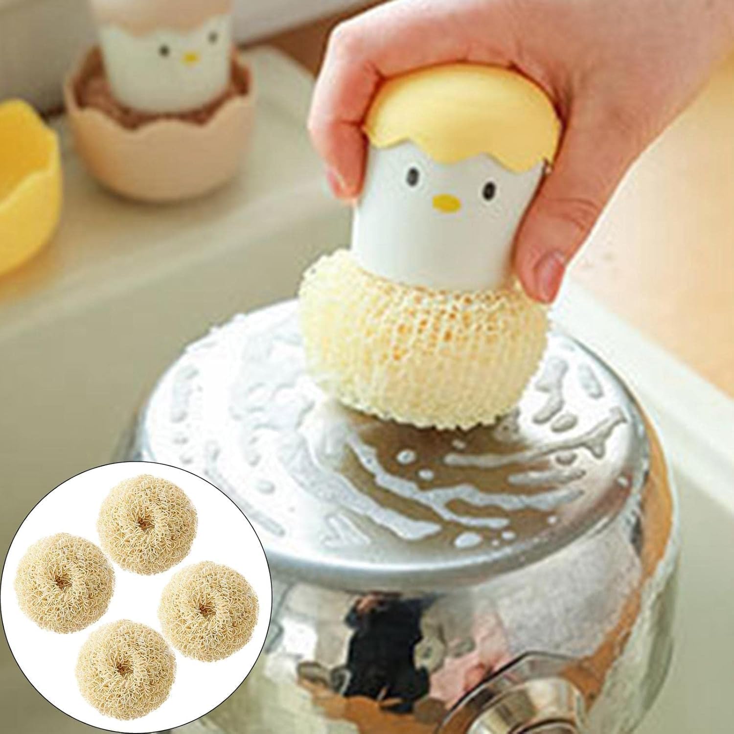 Kitchen Cleaning Brush Reuseable for Home Fruits Clean Gadgets Replace Yellow, 2 Pcs