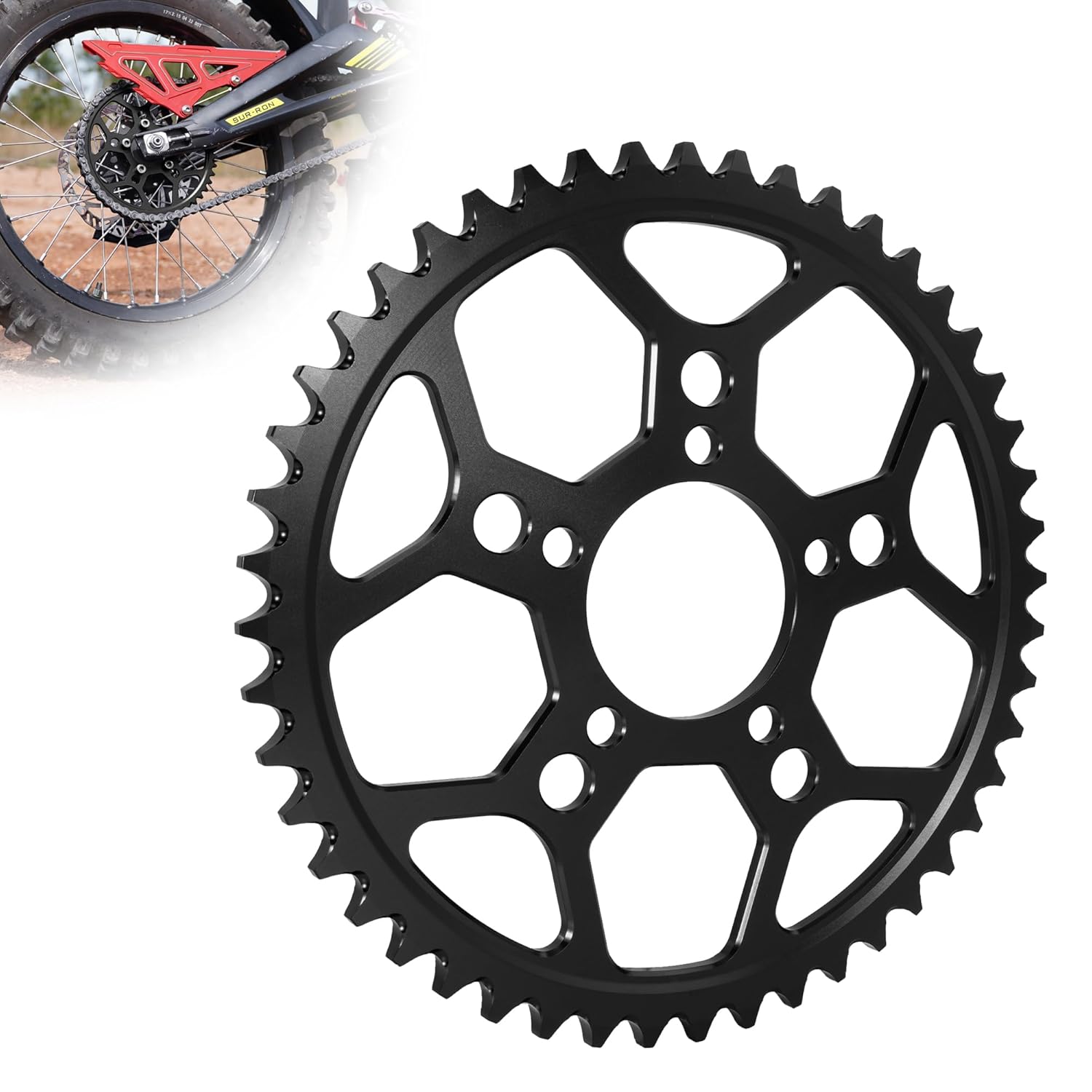 48 Tooth Sprocket for Surron, CNC 48T Chain Sprocket 7075 Aluminum Compatible with Segway X160 X260 Sur Ron Light Bee X - Black