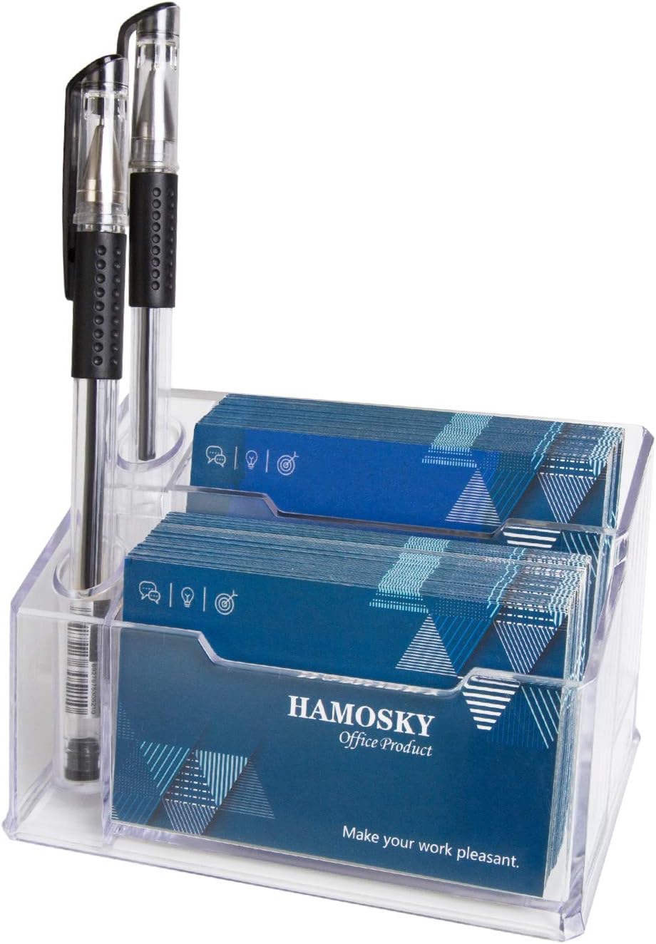 Business Card Case Holder Pencil Holder Acrylic Clear Business Card Holder Display, Plastic Business Card Stand Organizer for Office (2 Tier)