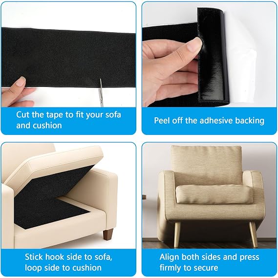 Hook and Loop Tape Self-Adhesive, 10cm X 2m Non Slip Couch Cushion and Rug Gripper, Nylon Rolled Sticky Pads Tape to Keep Sofa Cushions, Rugs, and Seat Pads in Place (10CM*2M)