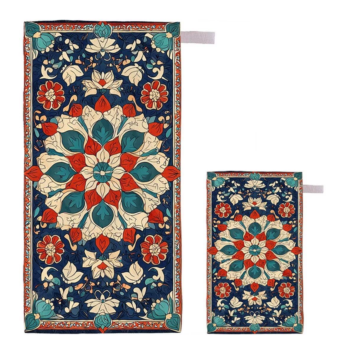 Telo Mare XXL 220x100cm/35x70cm, 2 Set Telo Mare Microfibra India Asciugamano Palestra Uomo, Antisabbia, Leggero, Asciugatura Rapida, Teli da Spiaggia Grandi Accessori per Camping Natation Yoga C-63