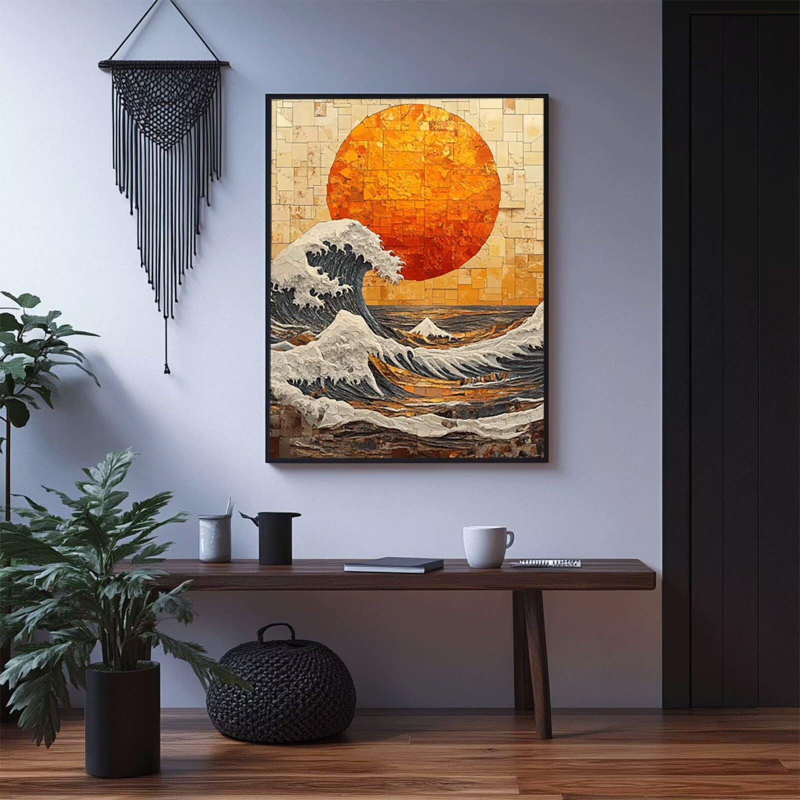 Malowanie diamentami Fale morskie malowanie numerami 80 x 60 cm ZXSH2987 | Płótno do malowania diamentami haft krzyżykowy słońce obraz nowoczesny salon biuro biurko dekoracja domu prezent dla kobiet