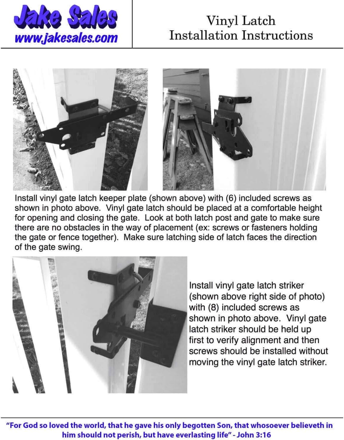 Self-Closing Vinyl Fence Gate Hardware Kit - White Vinyl PVC Fencing Gate Kit Includes Hinges & Latch