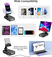 Vista 5 de Regalos para hombres y mujeres, soporte para teléfono con altavoz Bluetooth y función de carga, ángulo rotatorio de 360° ajustable, soporte