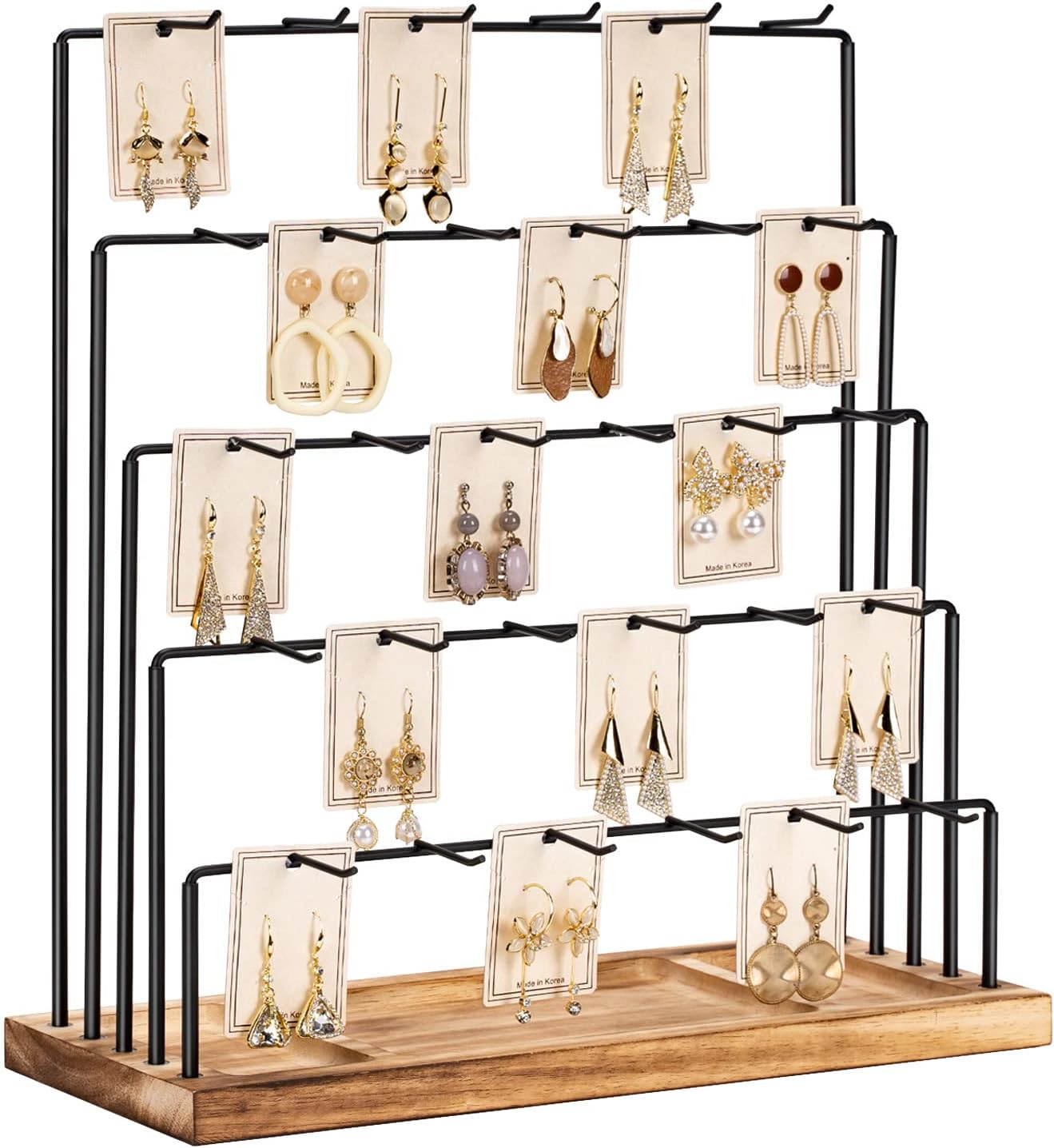 DGWJSU Earring Display Stands for Selling, Earring Rack Display Holder Stand, Jewelry Display for Selling Earring Cards, Bracelets, Hair Accessories, Rings, Necklaces (Rustic Brown, Common Size)