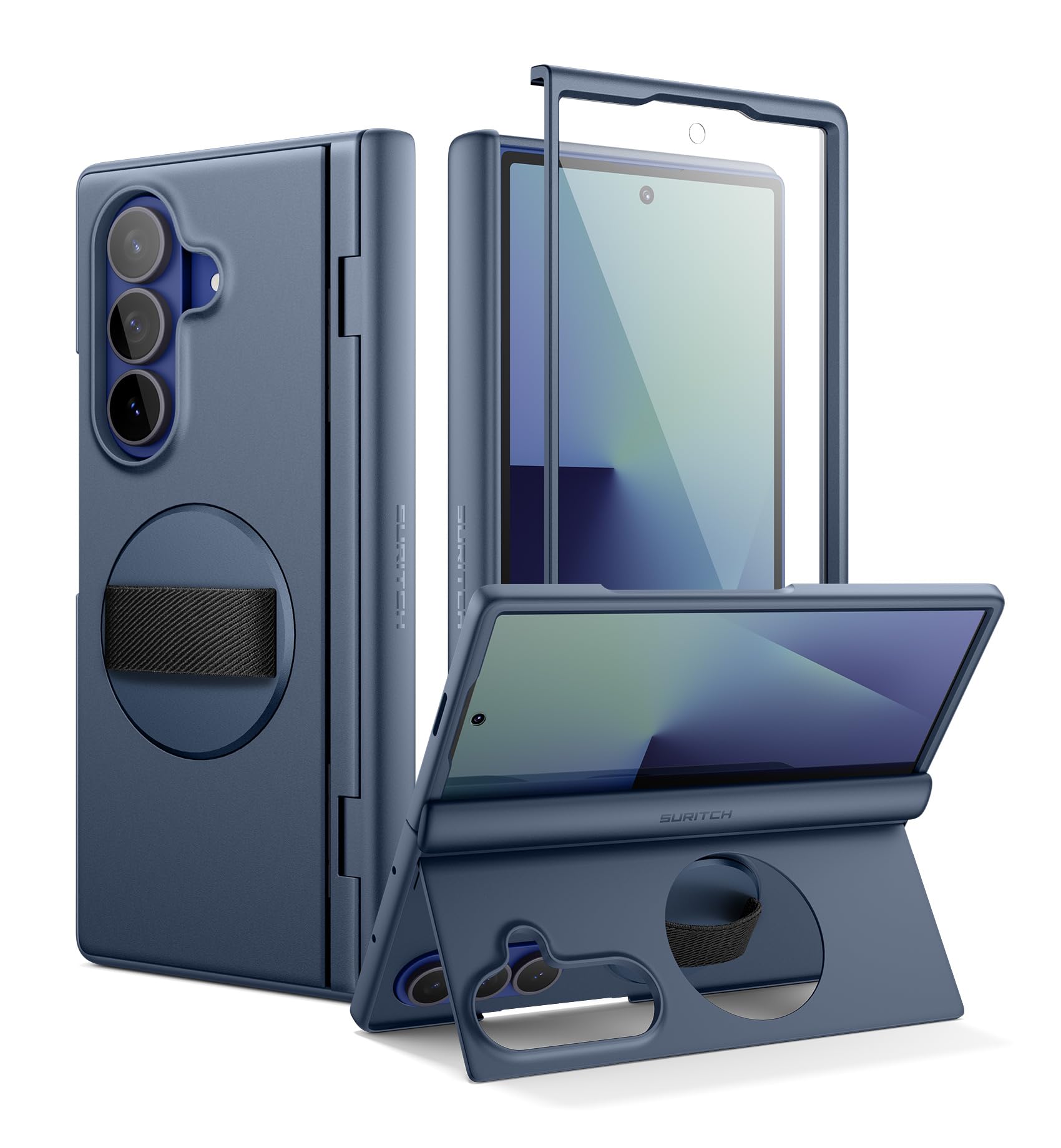 SURITCH for Samsung Galaxy Z Fold7 Case with 360 Rotatable Hand Strap Phone Grip Holder Invisible Kickstand Screen