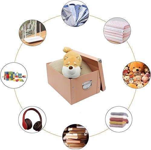 Miniatura 6 de GUOZI Caja de almacenamiento plegable, caja de memoria decorativa con tapa y esquinas reforzadas de metal, contenedor de archivos de cartón con